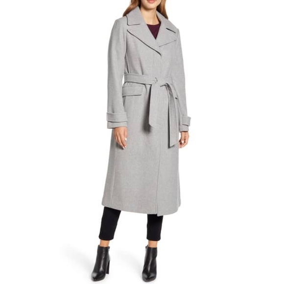 NWT Kate Spade Belted Wool Blend Coat Heather Grey
